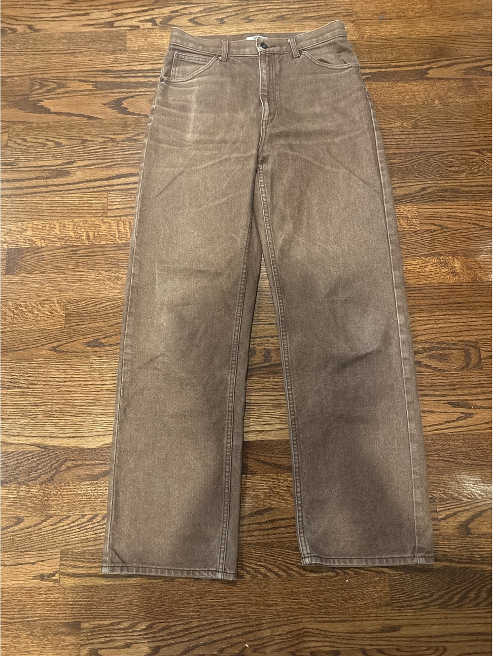 Uniqlo 28” 100% Cotton High Rise Wide Leg Washed Brown